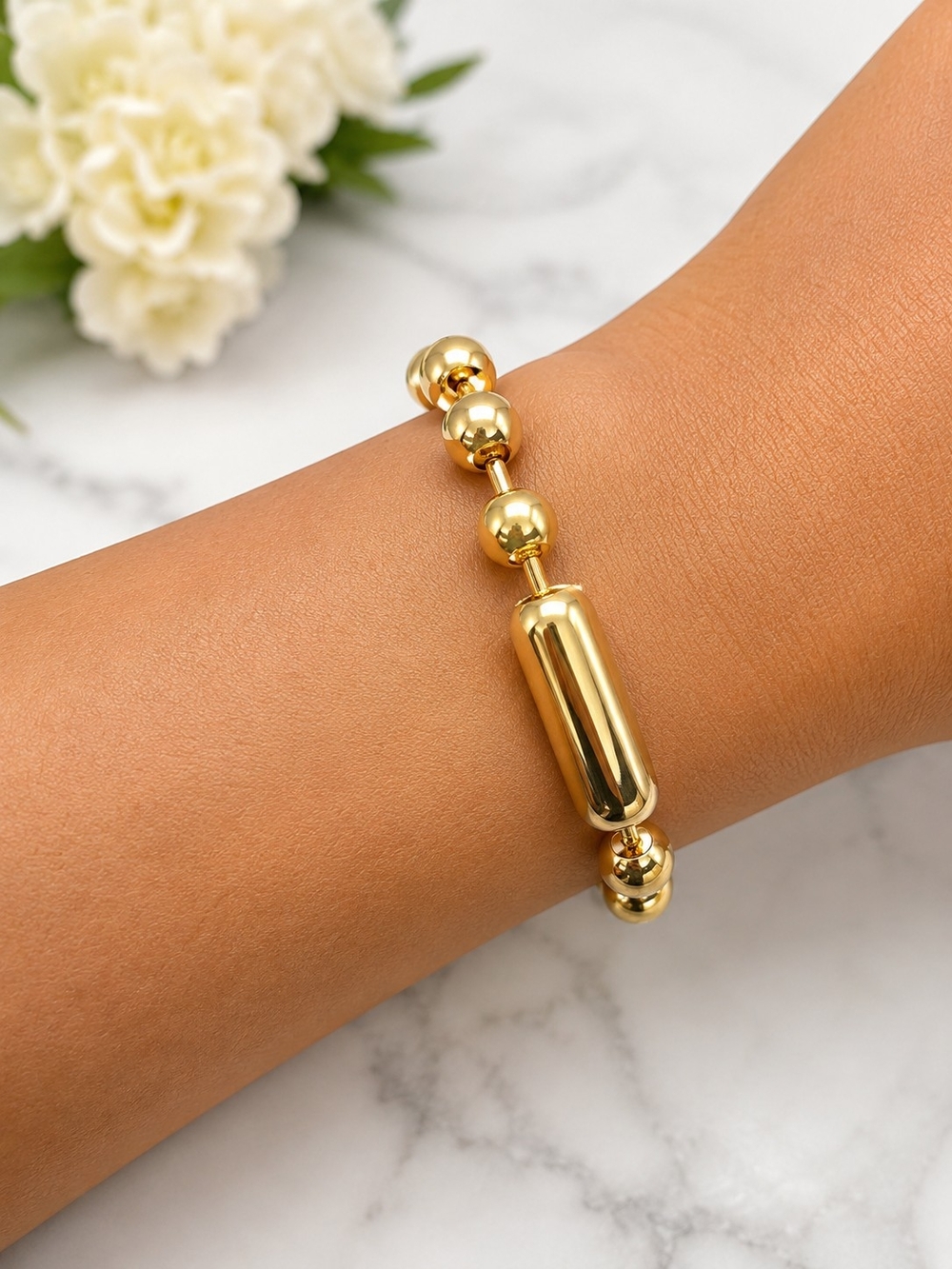 Gold Tone Polished Bead Brace - Picture 2 of 2